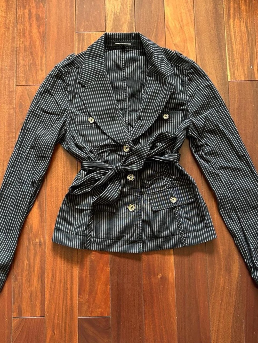 Y2K Express Pinstripe Tie-Waist Blouse - Picture 3 of 8